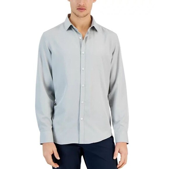 Alfani Men's Regular Fit Travel Ready Solid Dress Shirt Light Sage 16-16.5/32-33 - Picture 1 of 3